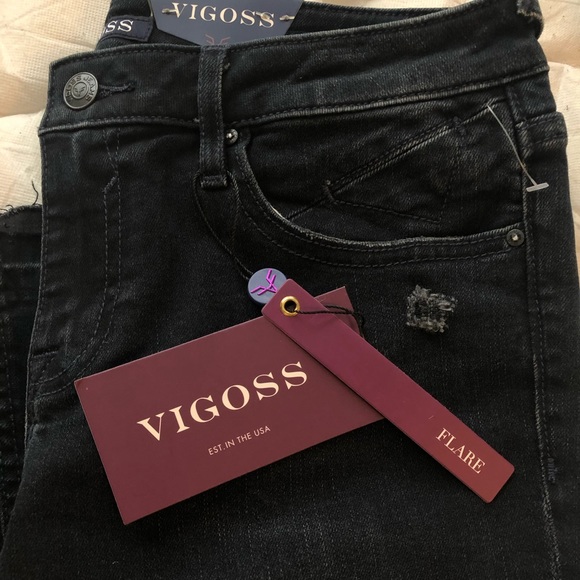 Second Pair - Vigoss Chelsea Distressed Flare Dark Wash Jeans - Picture 1 of 6